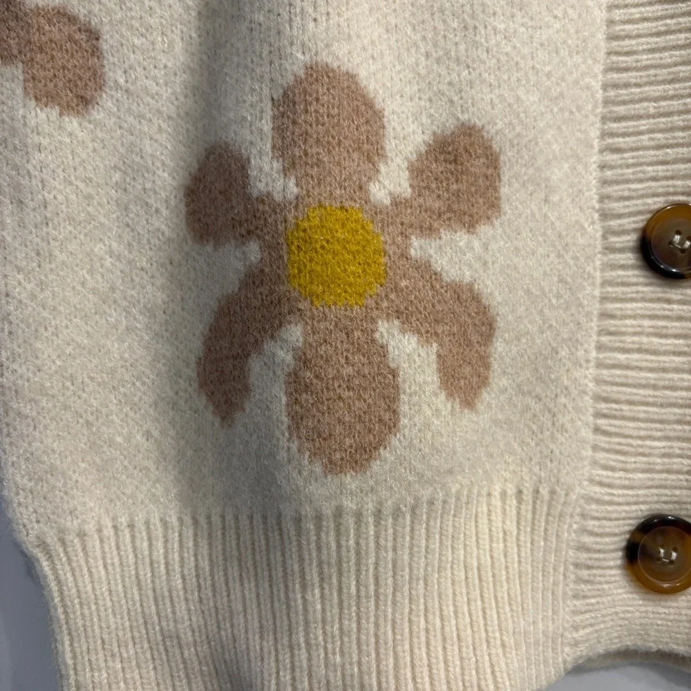 Industry Republic Clothing Retro Daisy Print Warm Cardigan Sweater Womens Medium - Picture 5 of 10
